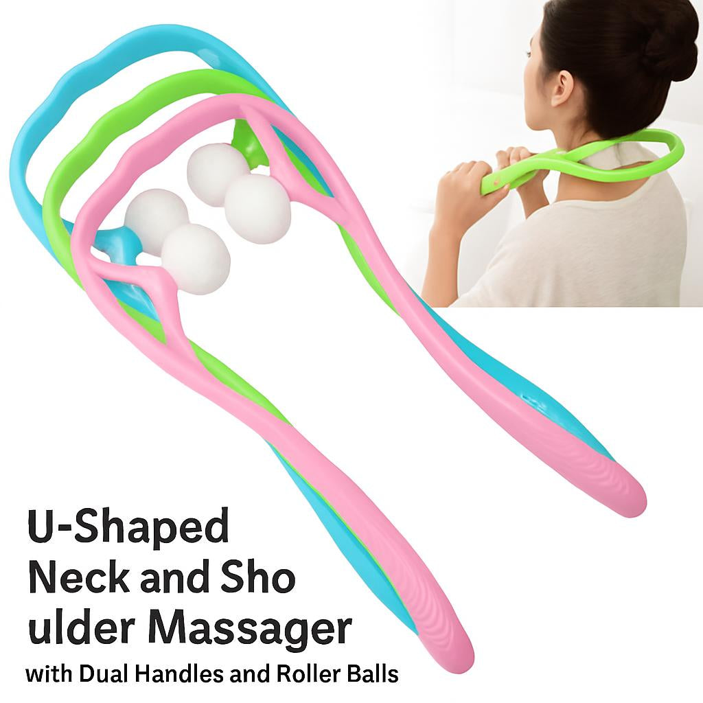 U-Shaped Neck and Shoulder Massager with Dual Handles and Roller Balls