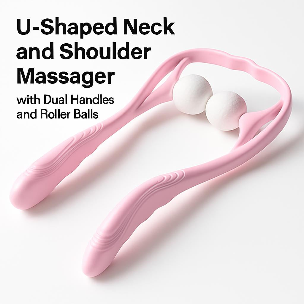 U-Shaped Neck and Shoulder Massager with Dual Handles and Roller Balls