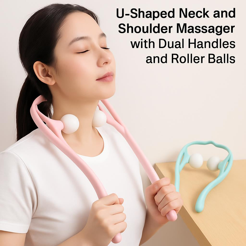 U-Shaped Neck and Shoulder Massager with Dual Handles and Roller Balls