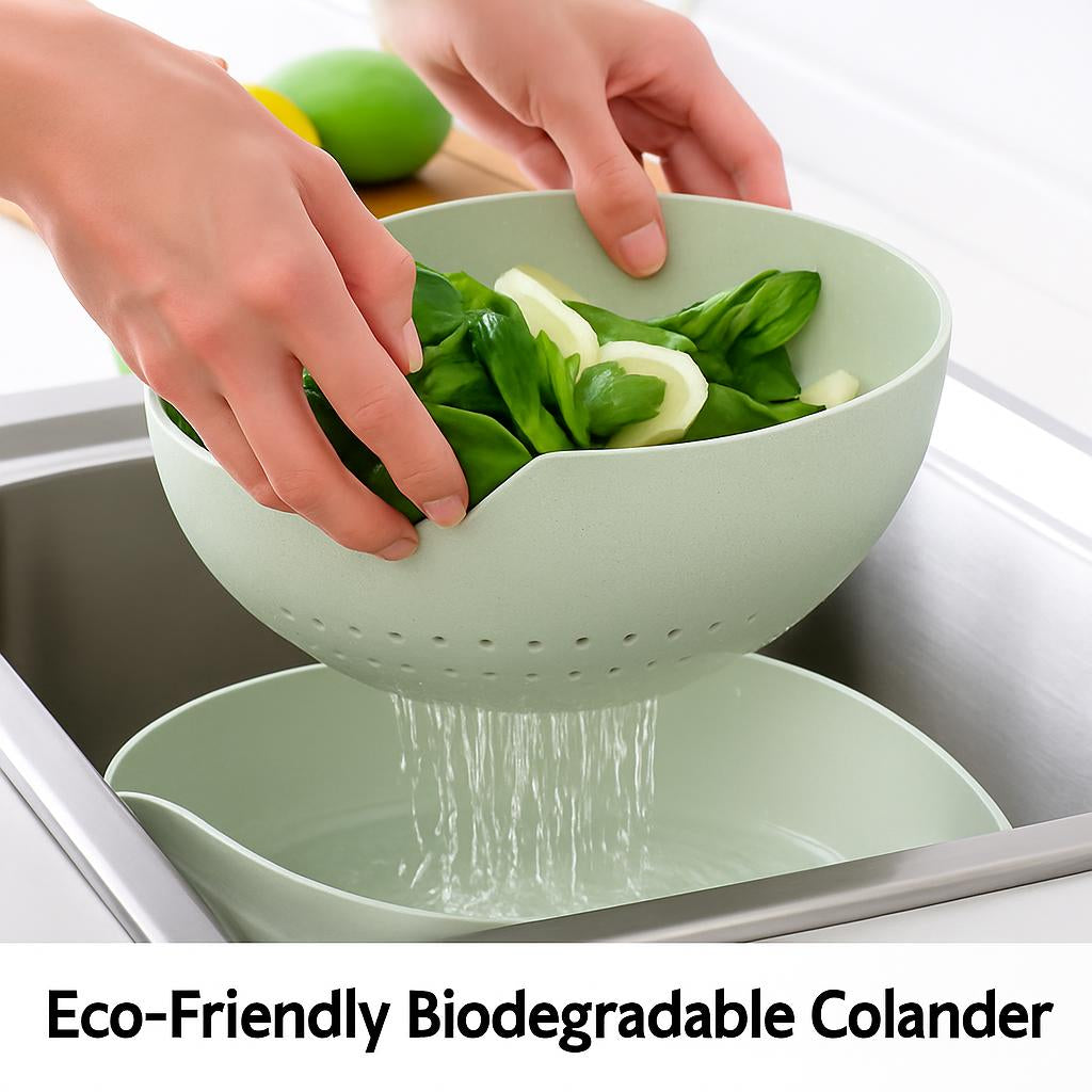 Light green biodegradable colander for eco-friendly kitchen use