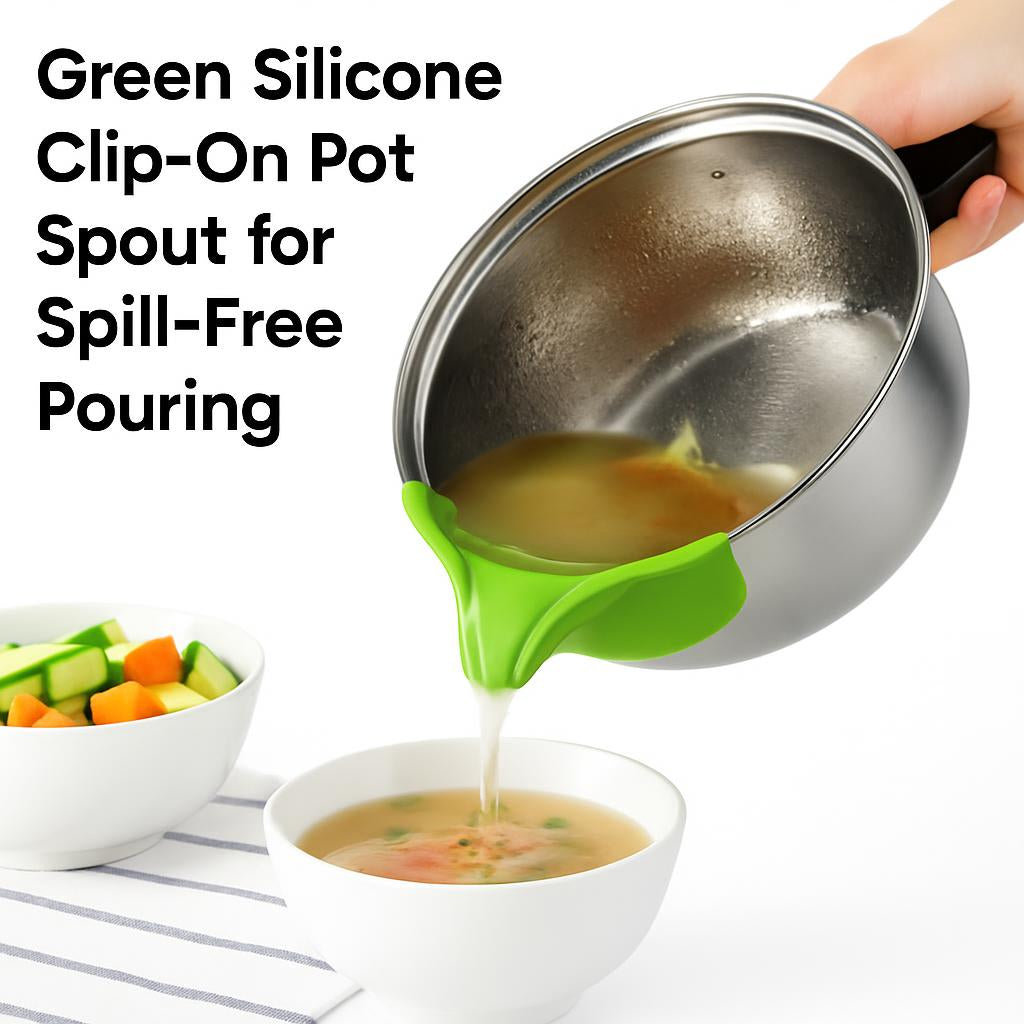 Green Silicone Clip-On Pot Spout for Spill-Free Pouring