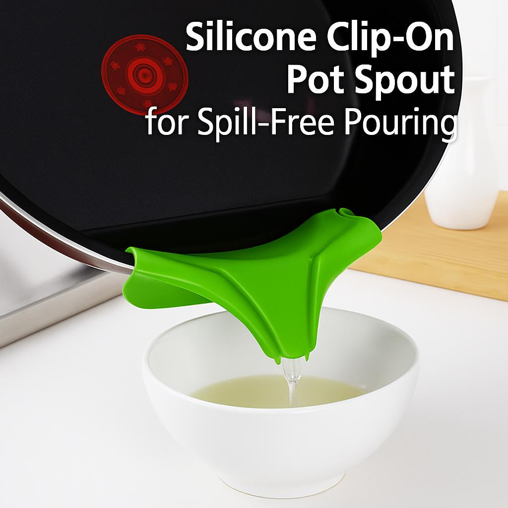Green Silicone Clip-On Pot Spout for Spill-Free Pouring