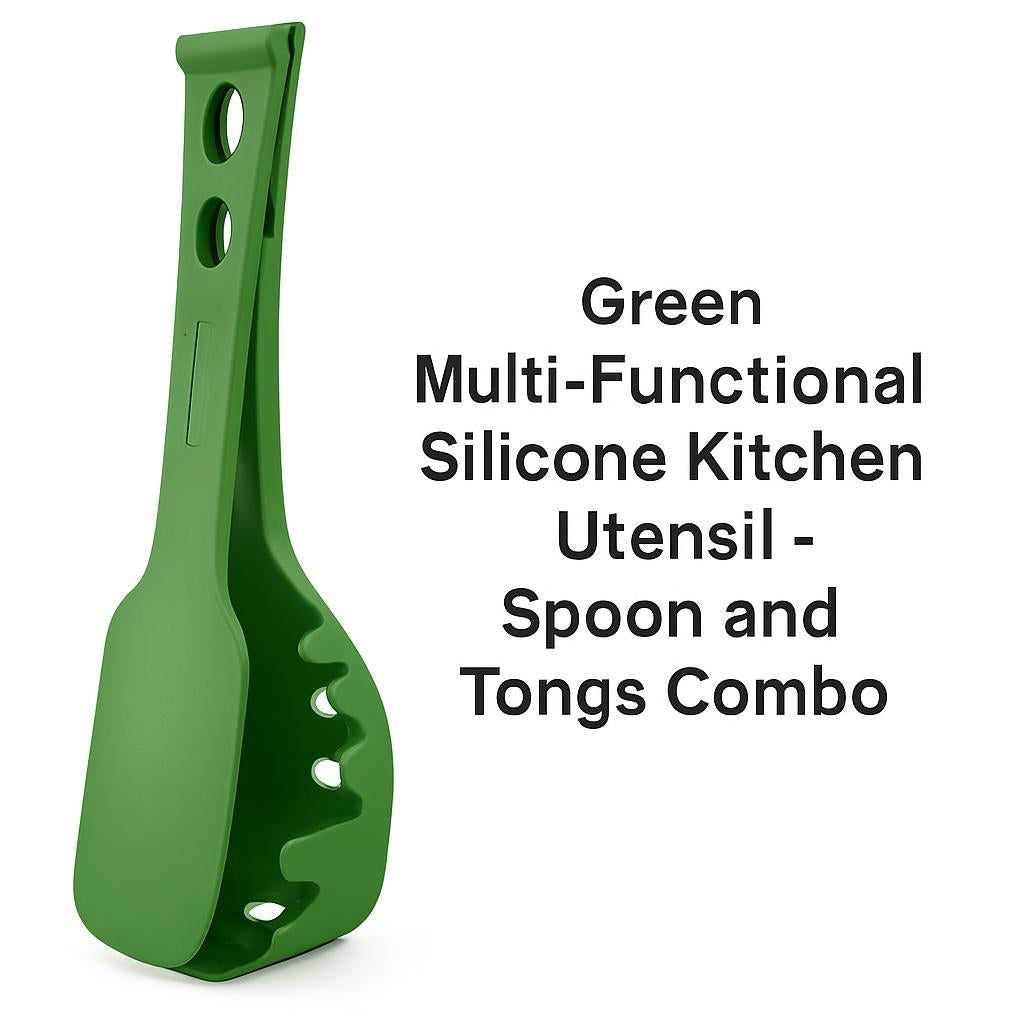 Green Multi-Functional Silicone Kitchen Utensil - Spoon and Tongs Combo