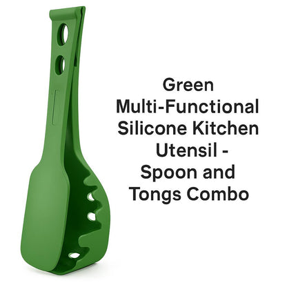 Green Multi-Functional Silicone Kitchen Utensil - Spoon and Tongs Combo