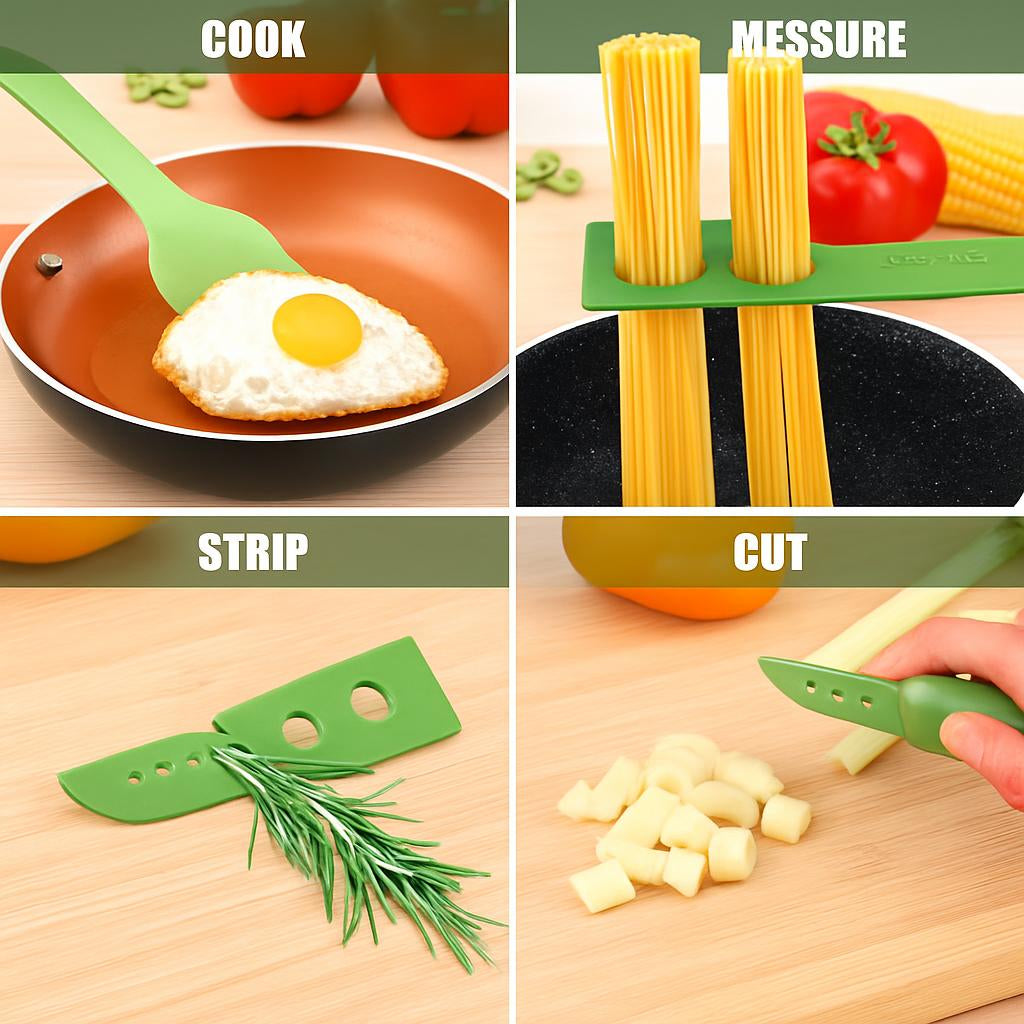 Green Multi-Functional Silicone Kitchen Utensil - Spoon and Tongs Combo