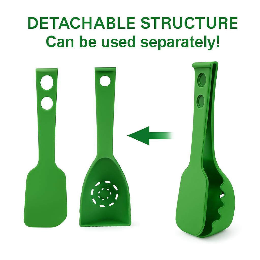 Green Multi-Functional Silicone Kitchen Utensil - Spoon and Tongs Combo