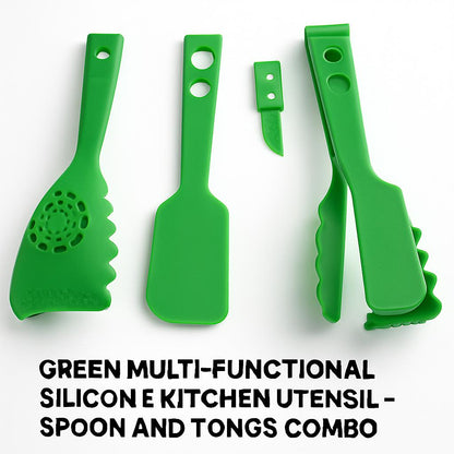 Green Multi-Functional Silicone Kitchen Utensil - Spoon and Tongs Combo