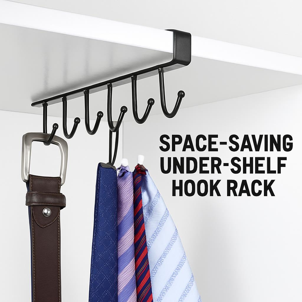 Space-Saving Under-Shelf Mug Holder - Black Metal Hook Rack