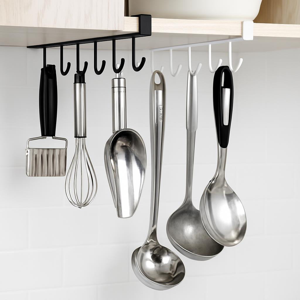 Space-Saving Under-Shelf Mug Holder - Black Metal Hook Rack
