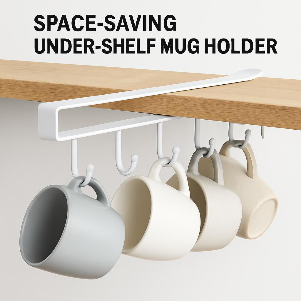 Space-Saving Under-Shelf Mug Holder - Black Metal Hook Rack