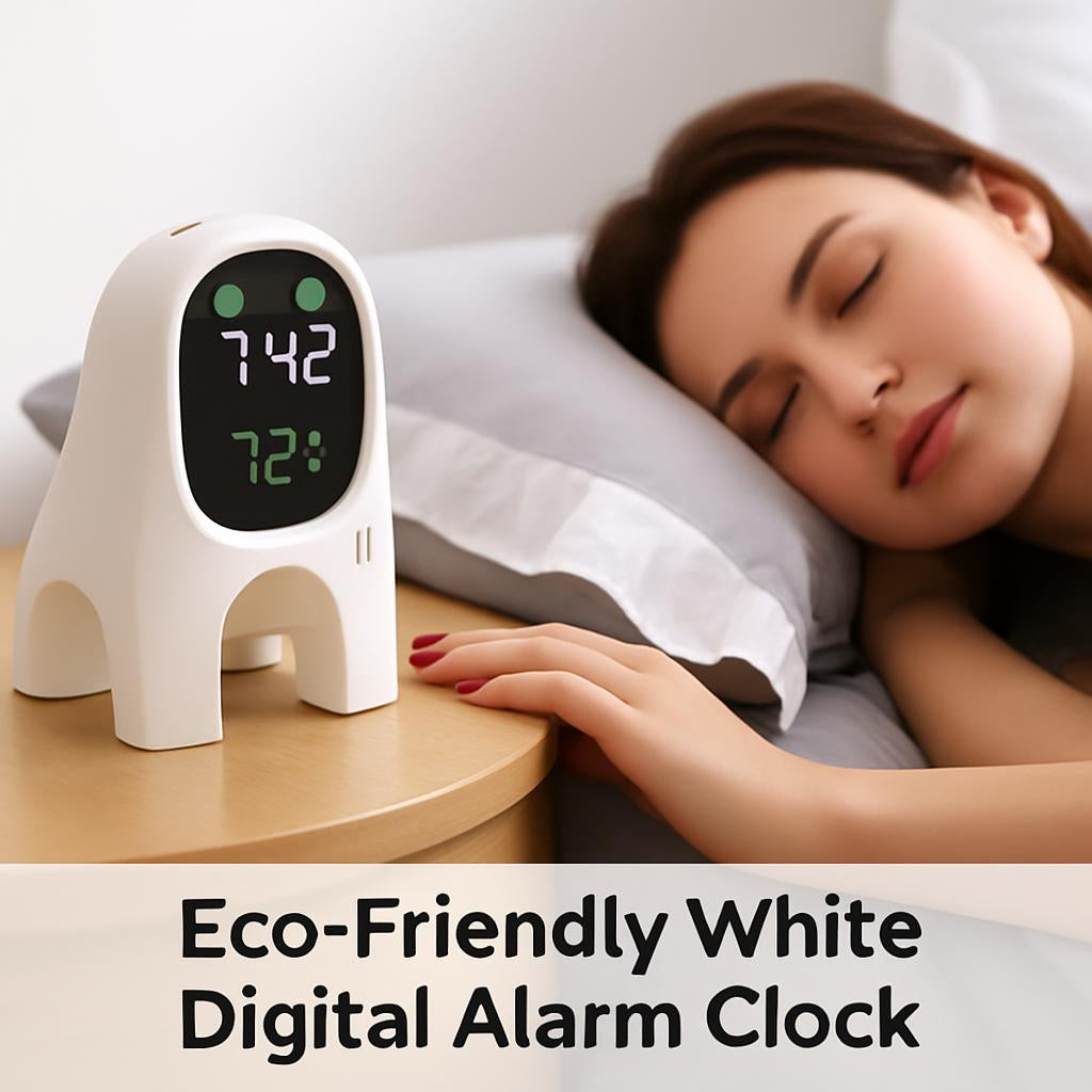Energy-Efficient White Digital Alarm Clock with Eco-Friendly Design