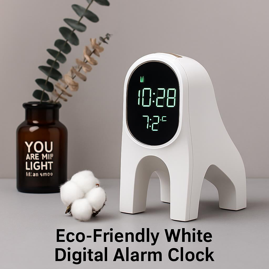 Eco-Friendly White Digital Alarm Clock