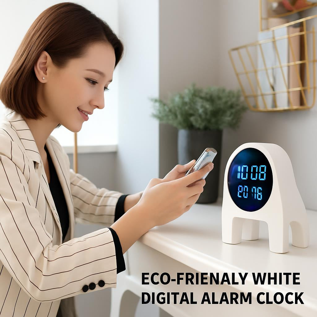 Eco-Friendly White Digital Alarm Clock