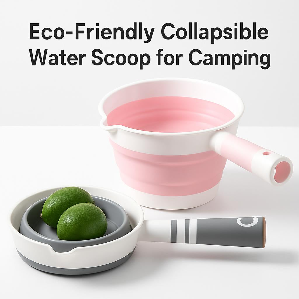 Collapsible silicone kitchenware set in pink and white with gray accents