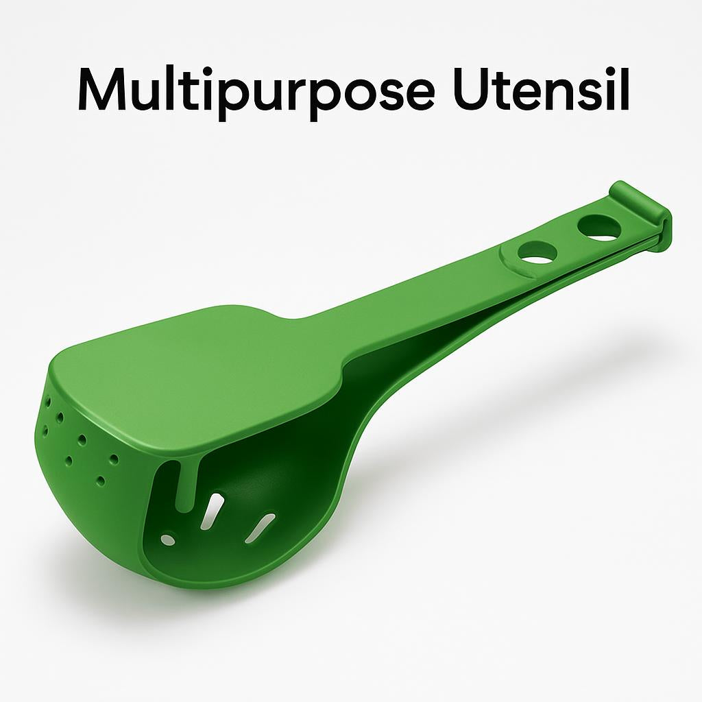 Green Multi-Functional Silicone Kitchen Utensil - Spoon and Tongs Combo