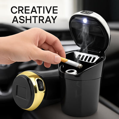 Solar-Powered Windproof Car Ashtray with LED Light