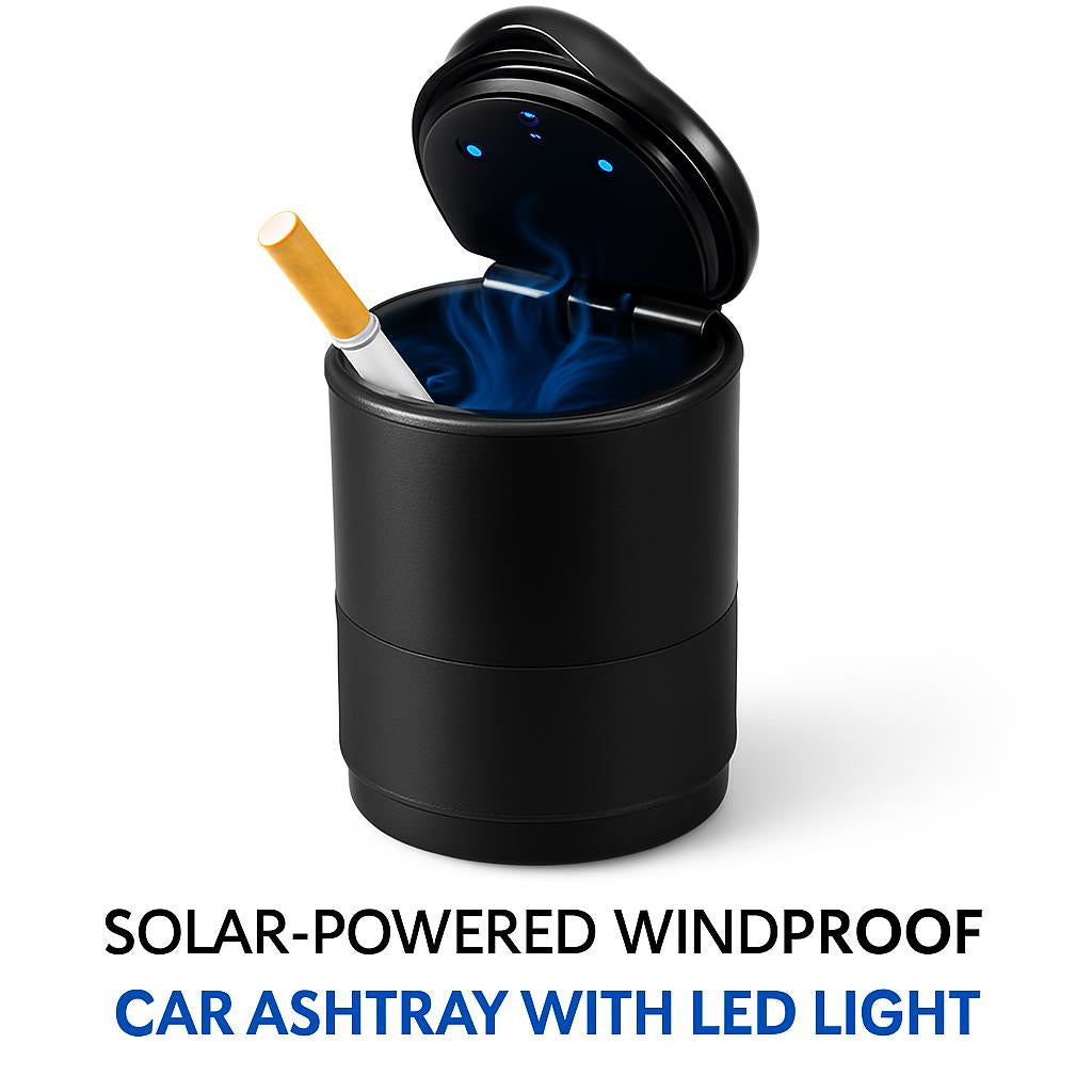 Solar-Powered Windproof Car Ashtray with LED Light