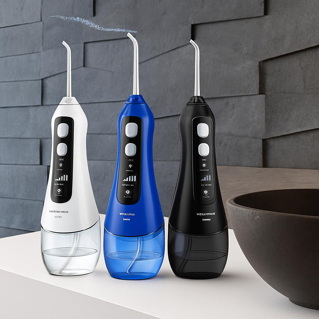 Eco-Friendly Water Flosser in White, Blue, and Black
