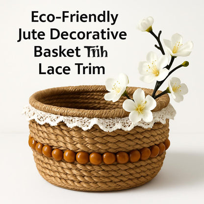 Eco-Friendly Jute Decorative Basket with Lace Trim