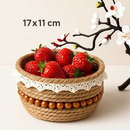 Eco-Friendly Jute Decorative Basket with Lace Trim