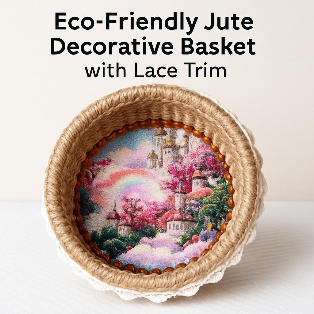 Eco-Friendly Jute Decorative Basket with Lace Trim