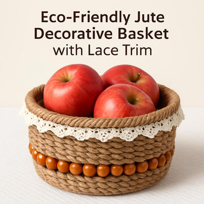 Eco-Friendly Jute Decorative Basket with Lace Trim