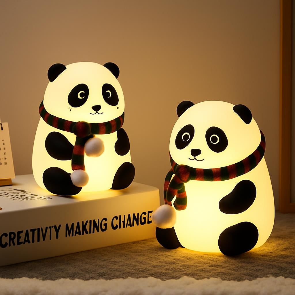 Panda-shaped LED night light in white with black accents