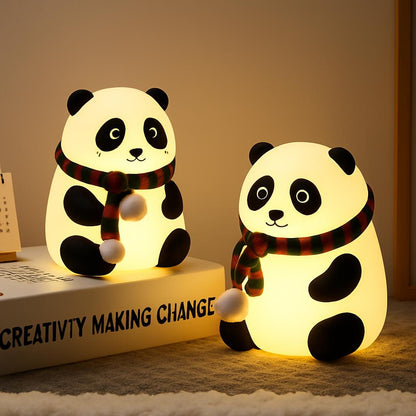Panda-shaped LED night light in white with black accents