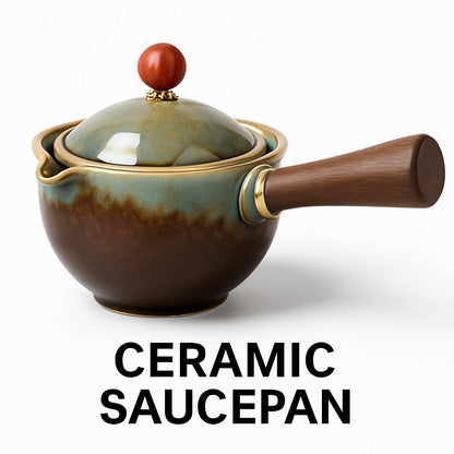 Eco-Friendly Ceramic Teapot with Wooden Grip and Filter