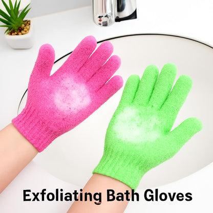 Pink and Green Eco-Friendly Exfoliating Gloves