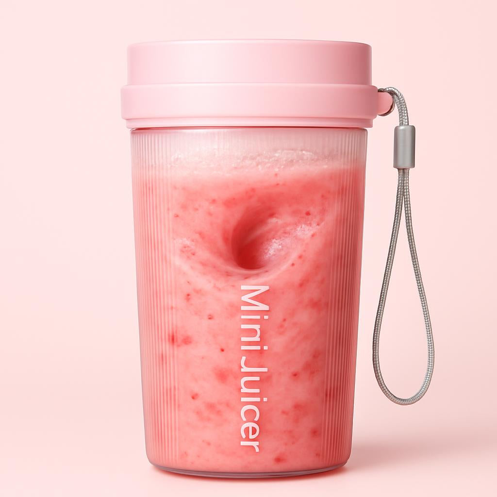 Portable Mini Juicer Blender - Light Pink with Blue Lid