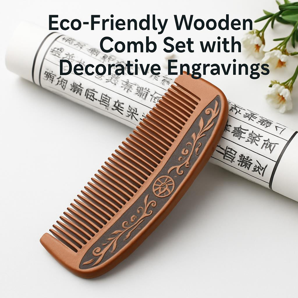 Eco-Friendly Wooden Comb Set with Decorative Engravings