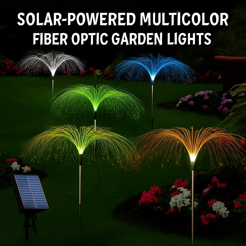 Solar-powered multicolor fiber optic garden lights