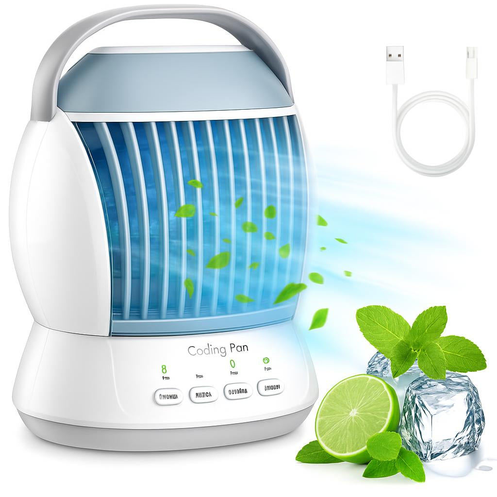 Portable USB-Powered Air Cooler in White and Blue
