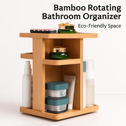 Bamboo Rotating Bathroom Organizer on Countertop
