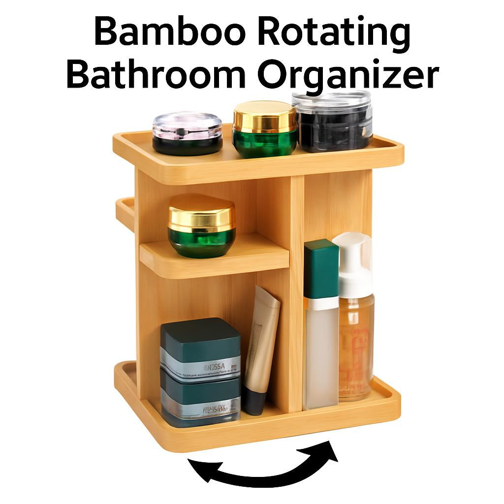 Bamboo Rotating Bathroom Organizer - Eco-Friendly Space Saver