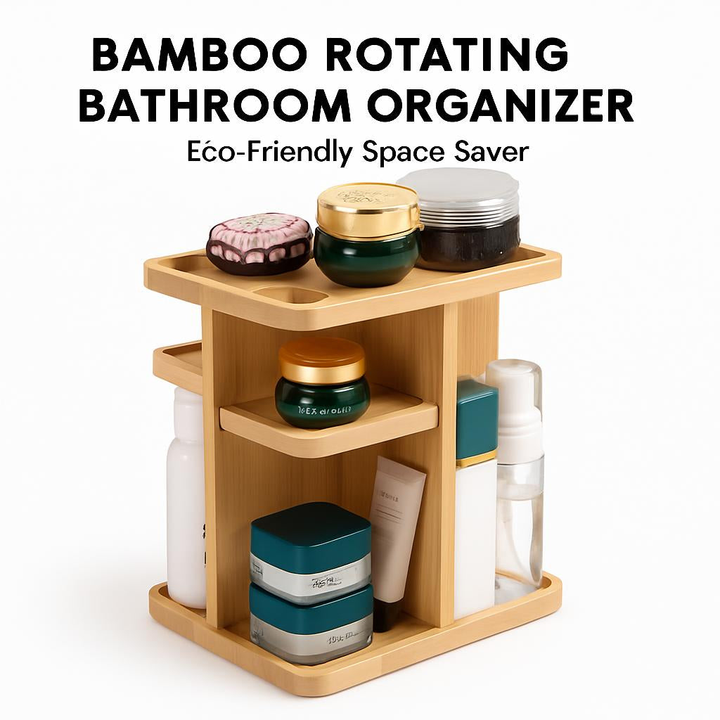 Bamboo Rotating Bathroom Organizer - Eco-Friendly Space Saver