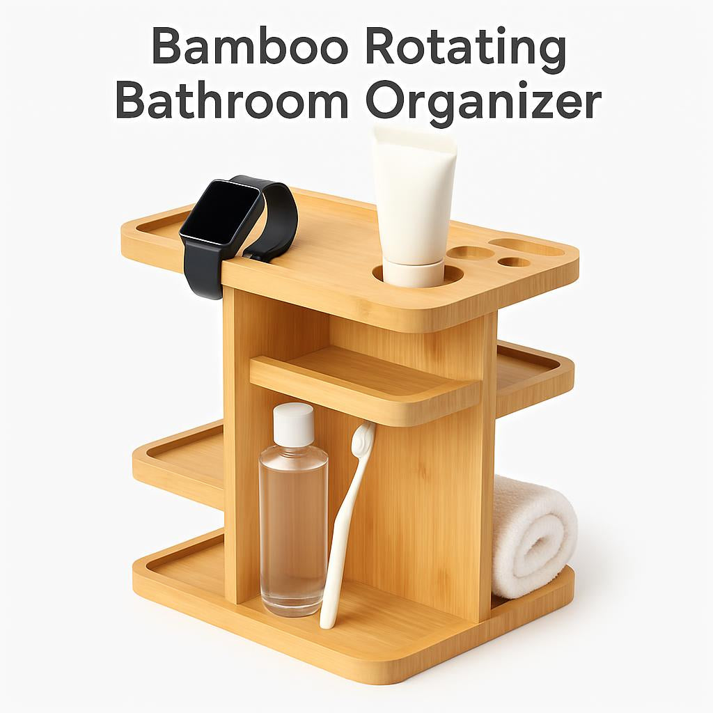 Bamboo Rotating Bathroom Organizer - Eco-Friendly Space Saver