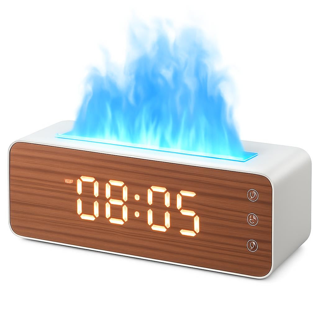 Flame Effect Aromatherapy Humidifier with Clock Display