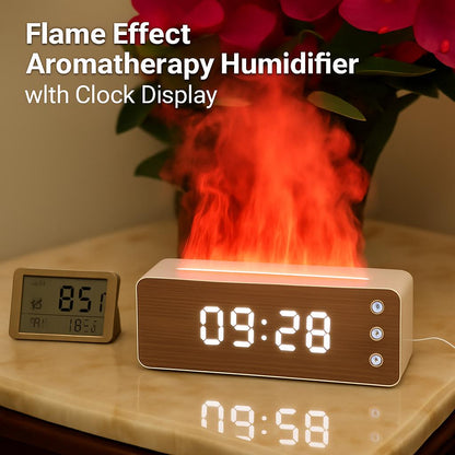 Flame Effect Aromatherapy Humidifier with Clock Display