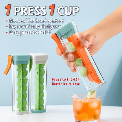 Hygienic Reusable Ice Cube Tray with Dispenser in Blue and Green