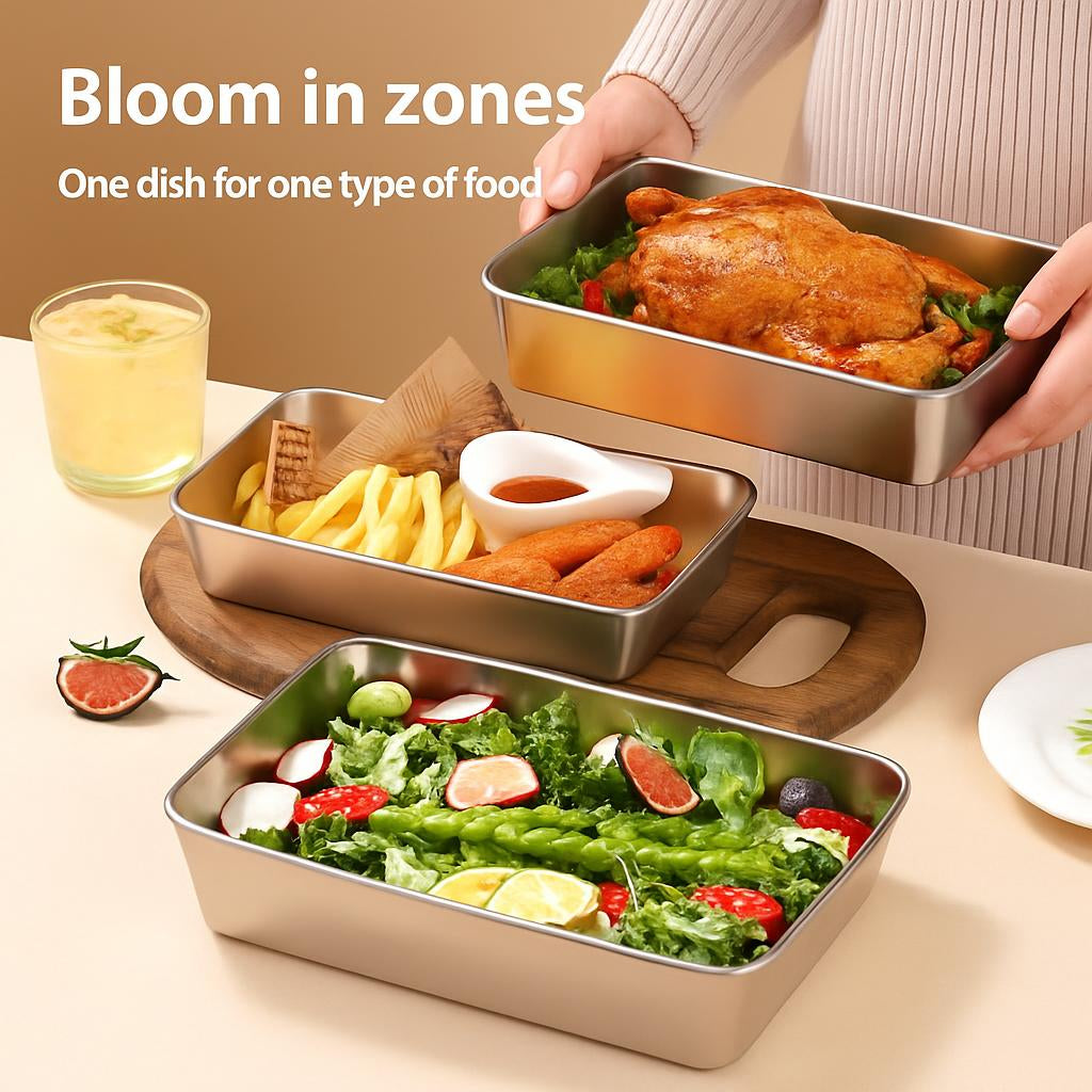 Stainless steel rectangular food containers for eco-friendly storage
