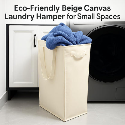 Eco-Friendly Rectangular Laundry Hamper in Beige Canvas for Small Spaces