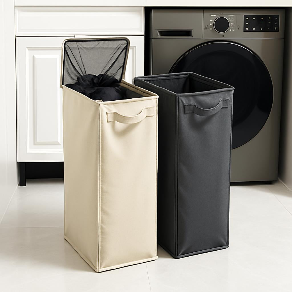 Eco-Friendly Beige Canvas Laundry Hamper for Small Spaces