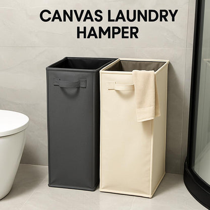 Eco-Friendly Beige Canvas Laundry Hamper for Small Spaces