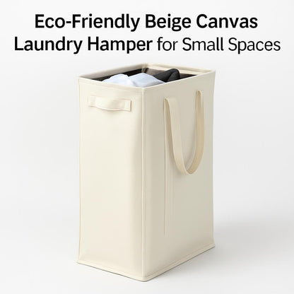 Eco-Friendly Beige Canvas Laundry Hamper for Small Spaces