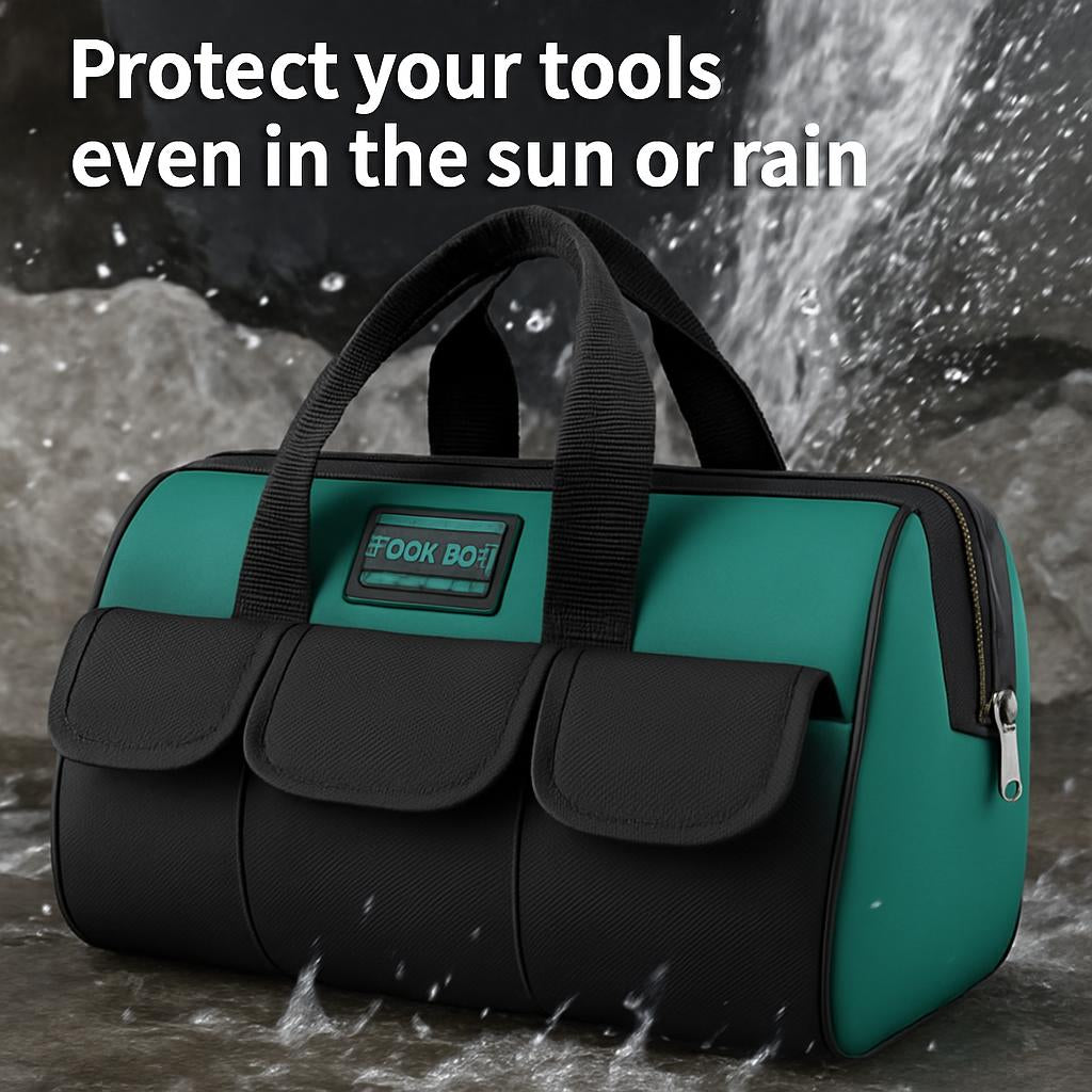 Green and black durable water-resistant tool bag