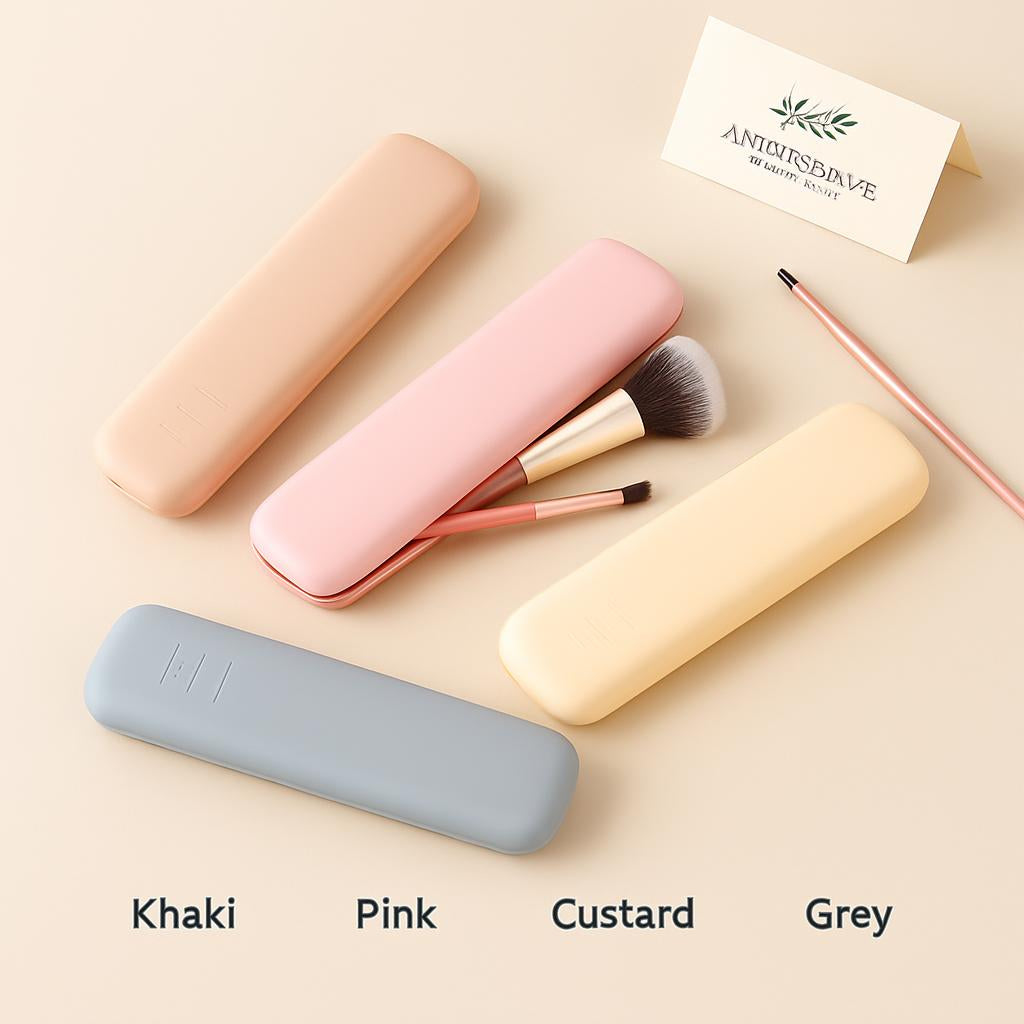 Compact Travel Toothbrush Case in Khaki, Pink, Custard, and Grey
