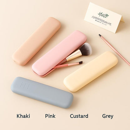 Compact Travel Toothbrush Case in Khaki, Pink, Custard, and Grey