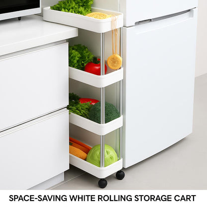 Space-Saving White Rolling Storage Cart